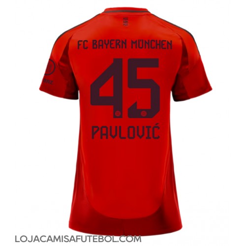 Camisa de Futebol Bayern Munich Aleksandar Pavlovic #45 Equipamento Principal Mulheres 2024-25 Manga Curta